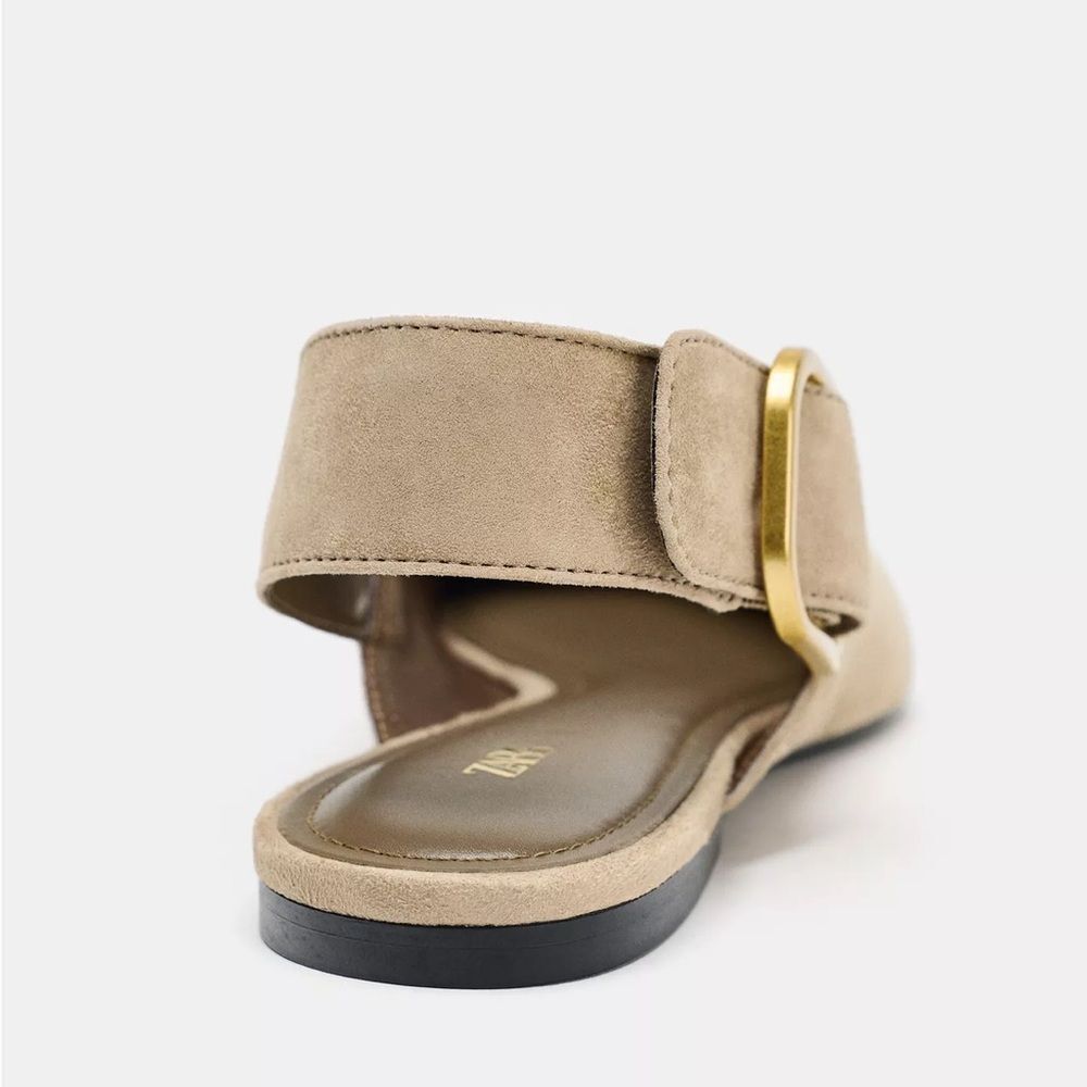 ZARA SPLIT LEATHER BUCKLE SLINGBACKS - Picture 3 of 4